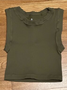 FREE PEOPLE Happiness Runs Muscle Tank Dark OliveWith Logo